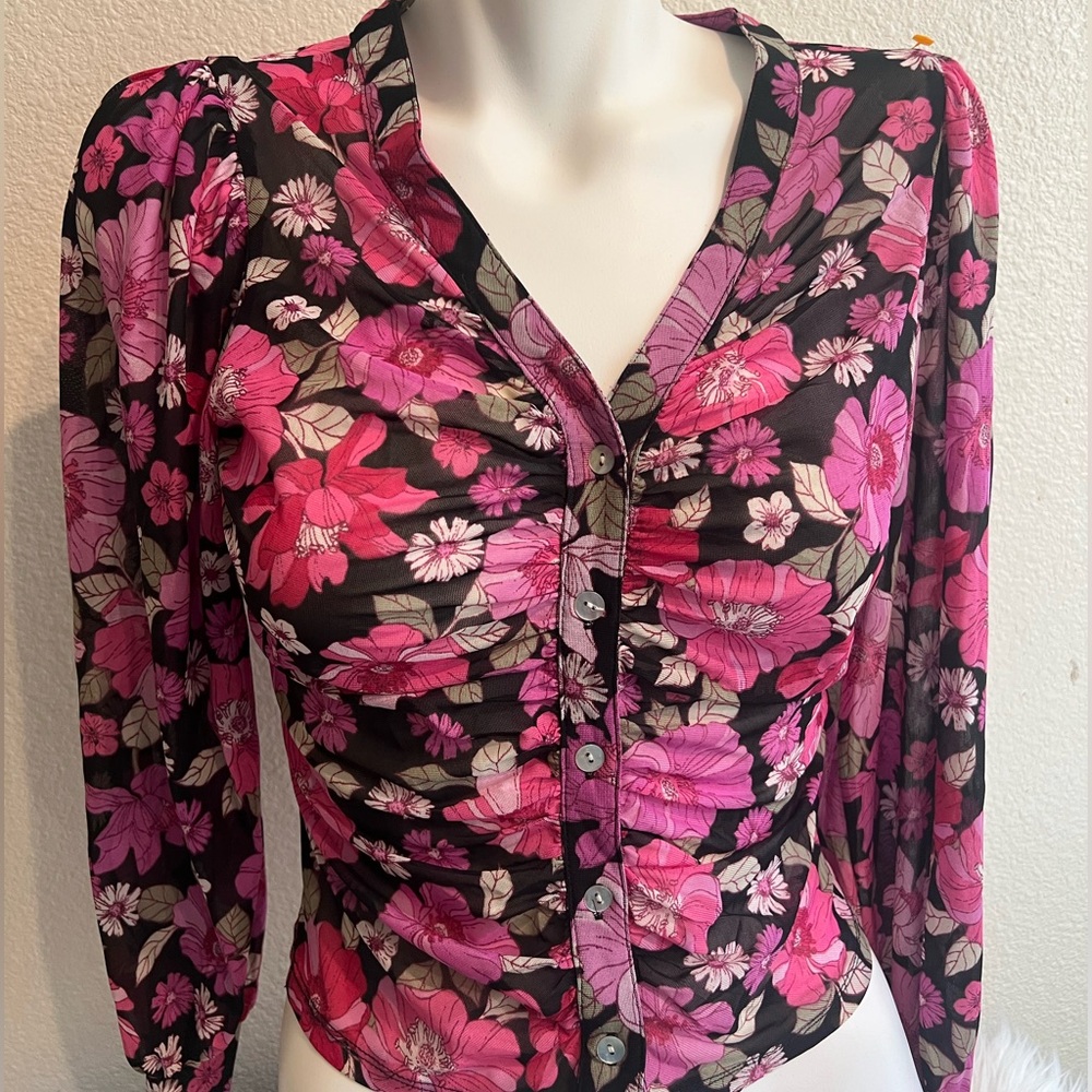 Ember x‎ Anthropologie Mesh Floral Top